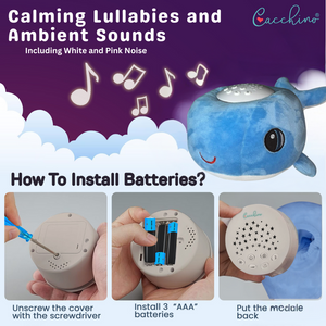 Cacchino's Baby Frankie Blue Soother Sleep Aid & Night Light Sound Machine with a Smart Cry Sensor and White noise