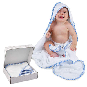Large Hooded Towel with Gingham Trim and Washcloth - Gift Set for Kids