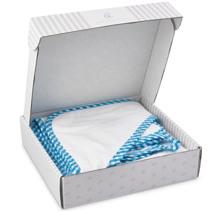 Large Hooded Towel with Gingham Trim and Washcloth - Gift Set for Kids
