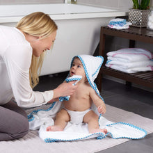 Load image into Gallery viewer, Large Hooded Towel with Gingham Trim and Washcloth - Gift Set for Kids