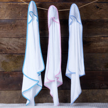 Load image into Gallery viewer, Large Hooded Towel with Gingham Trim and Washcloth - Gift Set for Kids