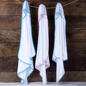 Large Hooded Towel with Gingham Trim and Washcloth - Gift Set for Kids