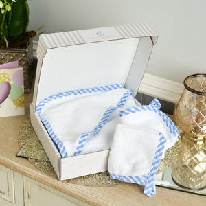 Large Hooded Towel with Gingham Trim and Washcloth - Gift Set for Kids