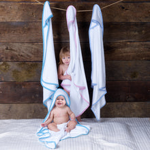 Load image into Gallery viewer, Large Hooded Towel with Gingham Trim and Washcloth - Gift Set for Kids
