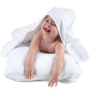 Large Bamboo Hooded Towel for Kids (with Ears) – Large White Gift Set