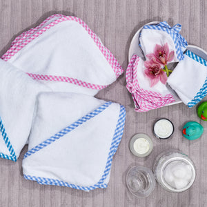 Large Hooded Towel with Gingham Trim and Washcloth - Gift Set for Kids