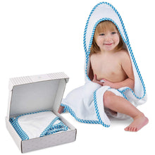 Load image into Gallery viewer, Large Hooded Towel with Gingham Trim and Washcloth - Gift Set for Kids