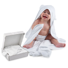 Load image into Gallery viewer, Large Bamboo Hooded Towel for Kids (with Ears) – Large White Gift Set